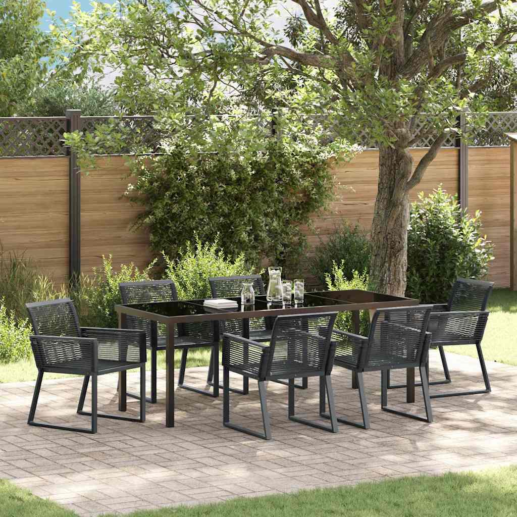 Tuin eettafelset 7 pcs Zwart Gepoedercoat staal is nu te koop bij PeponiXL, paradijselijk wonen!