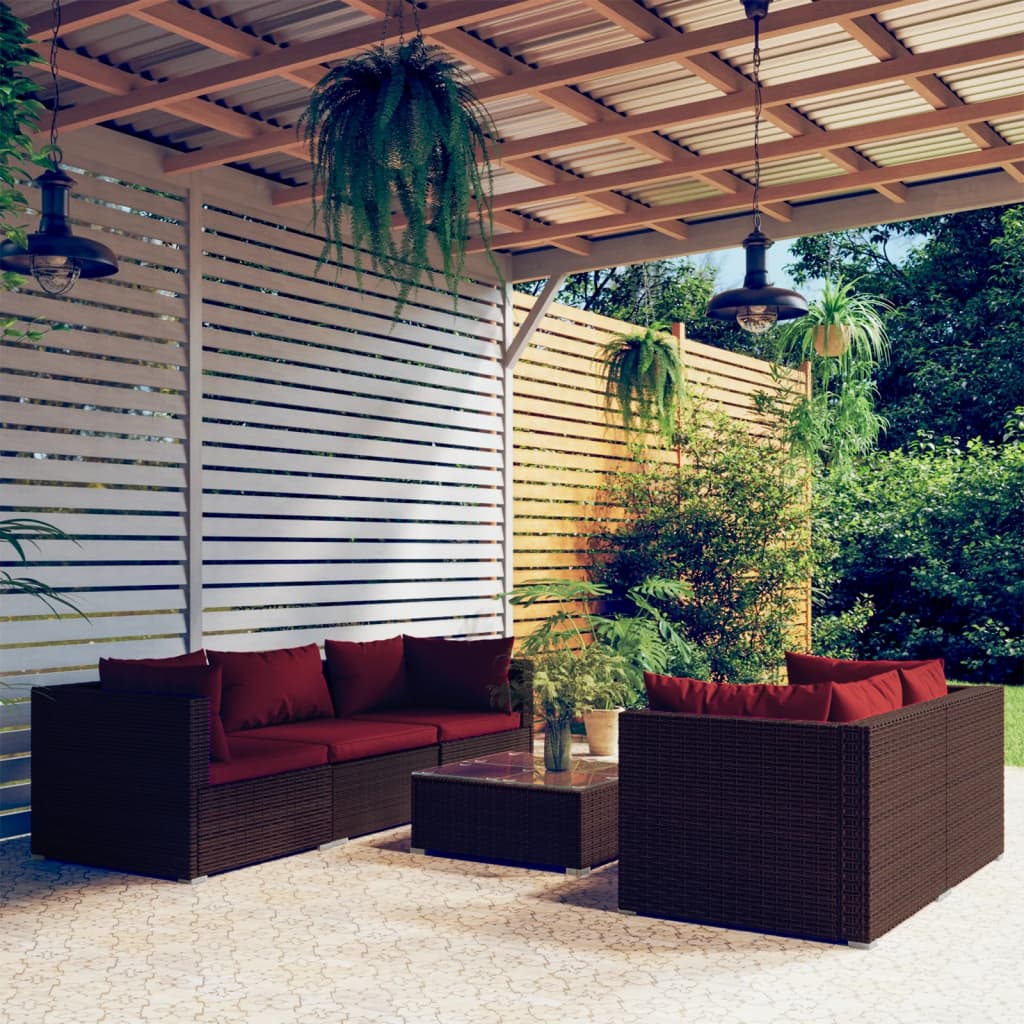6-delige Loungeset met kussens poly rattan bruin is nu te koop bij PeponiXL, paradijselijk wonen!