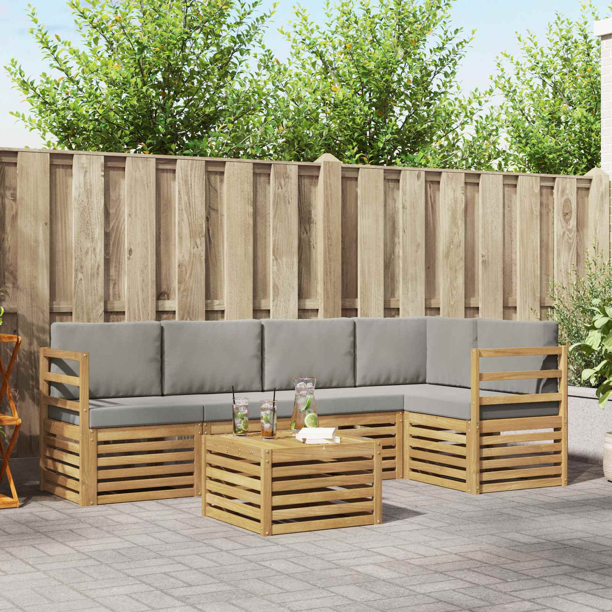 Buiten bankenset 6 pcs Wit en Lichtgrijs 59 x 59 x 37 cm is nu te koop bij PeponiXL, paradijselijk wonen!