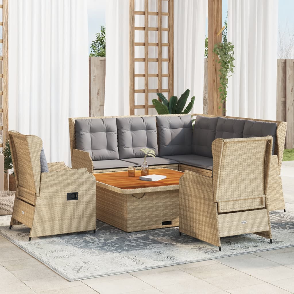 6-delige Loungeset met kussens poly rattan beige is nu te koop bij PeponiXL, paradijselijk wonen!
