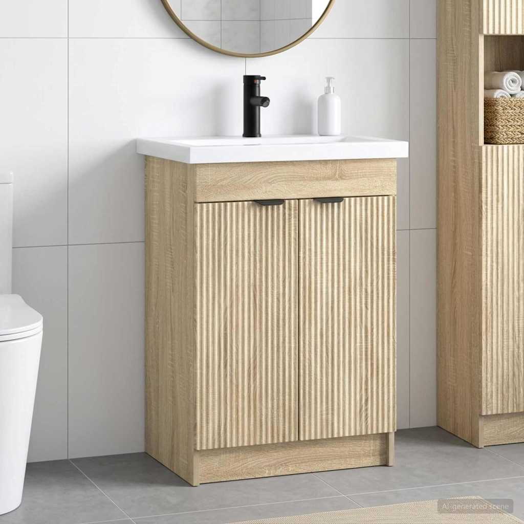 Badkamermeubelset Sonoma Eiken 56 x 37,5 x 81 cm Bewerkt hout is nu te koop bij PeponiXL, paradijselijk wonen!