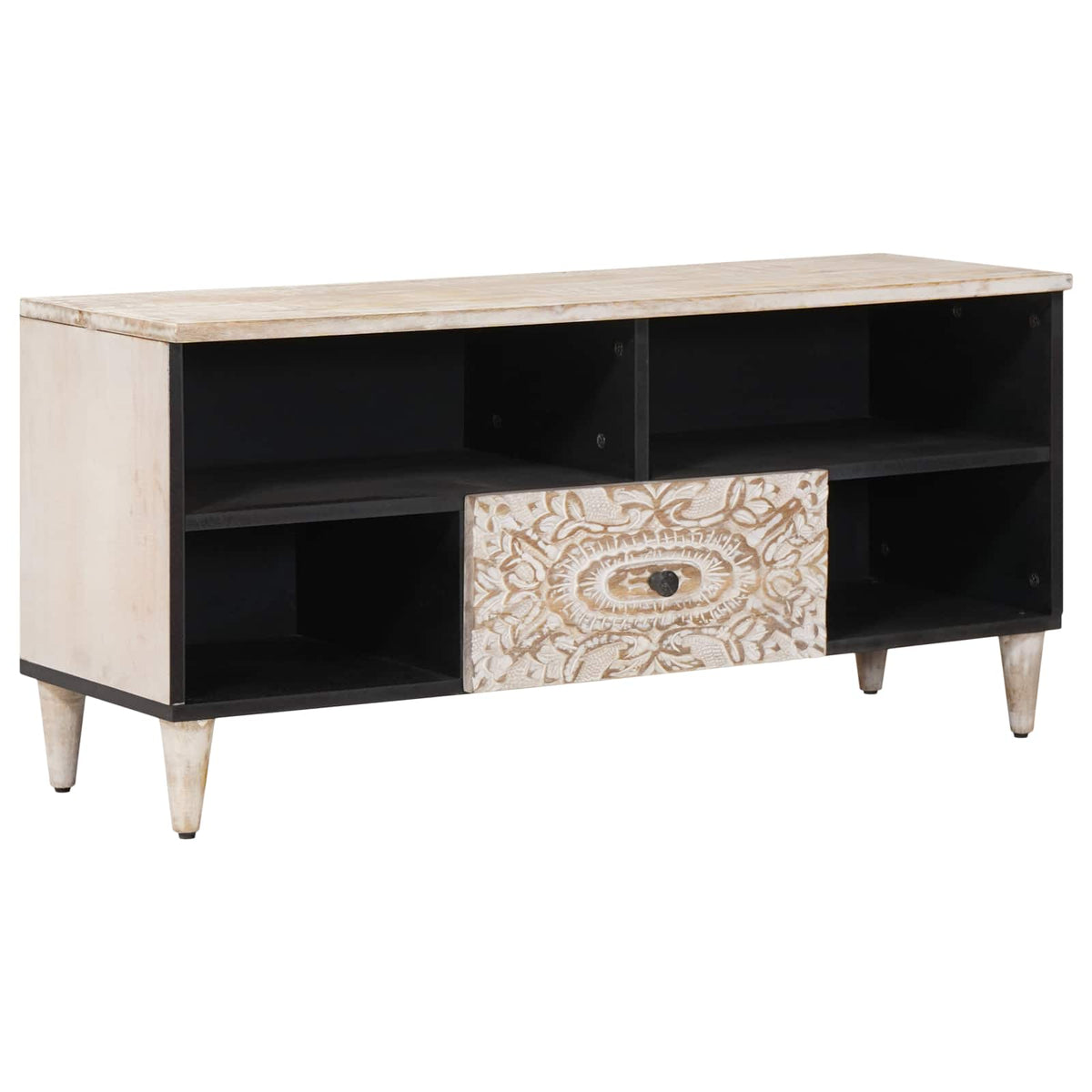 TV-kast met lade Wit 100 x 33,5 x 46 cm Massief Mango Hout is nu te koop bij PeponiXL, paradijselijk wonen!