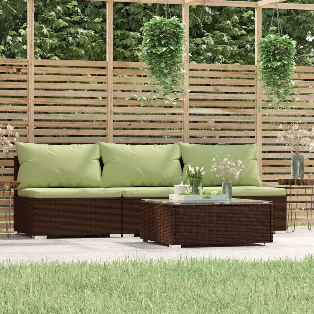 4-delige Loungeset met kussens poly rattan bruin is nu te koop bij PeponiXL, paradijselijk wonen!