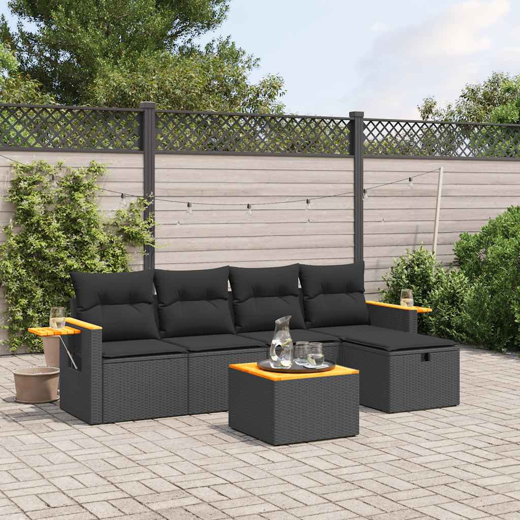 6-delige Loungeset met kussens poly rattan zwart is nu te koop bij PeponiXL, paradijselijk wonen!