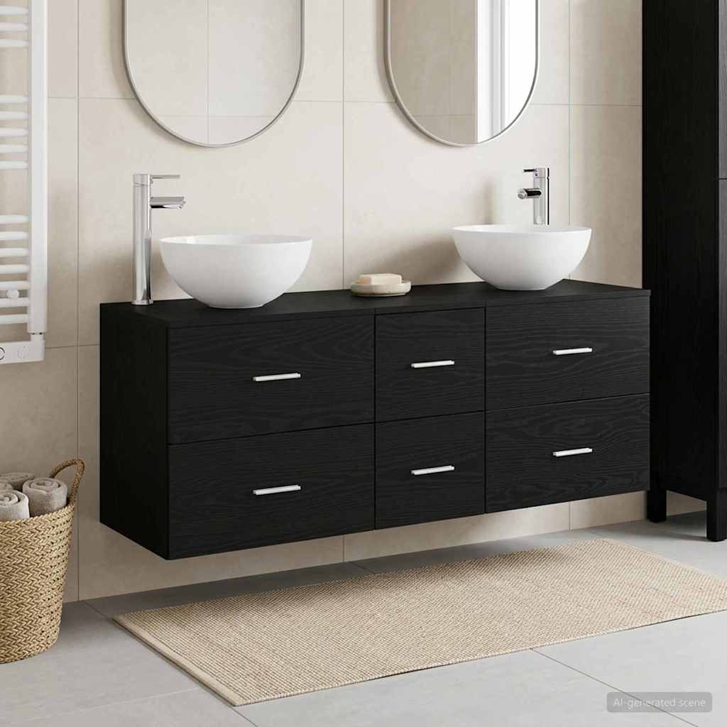 Badkamerkastenset 3 st Zwart eiken 49,5 x 35 x 63 cm is nu te koop bij PeponiXL, paradijselijk wonen!