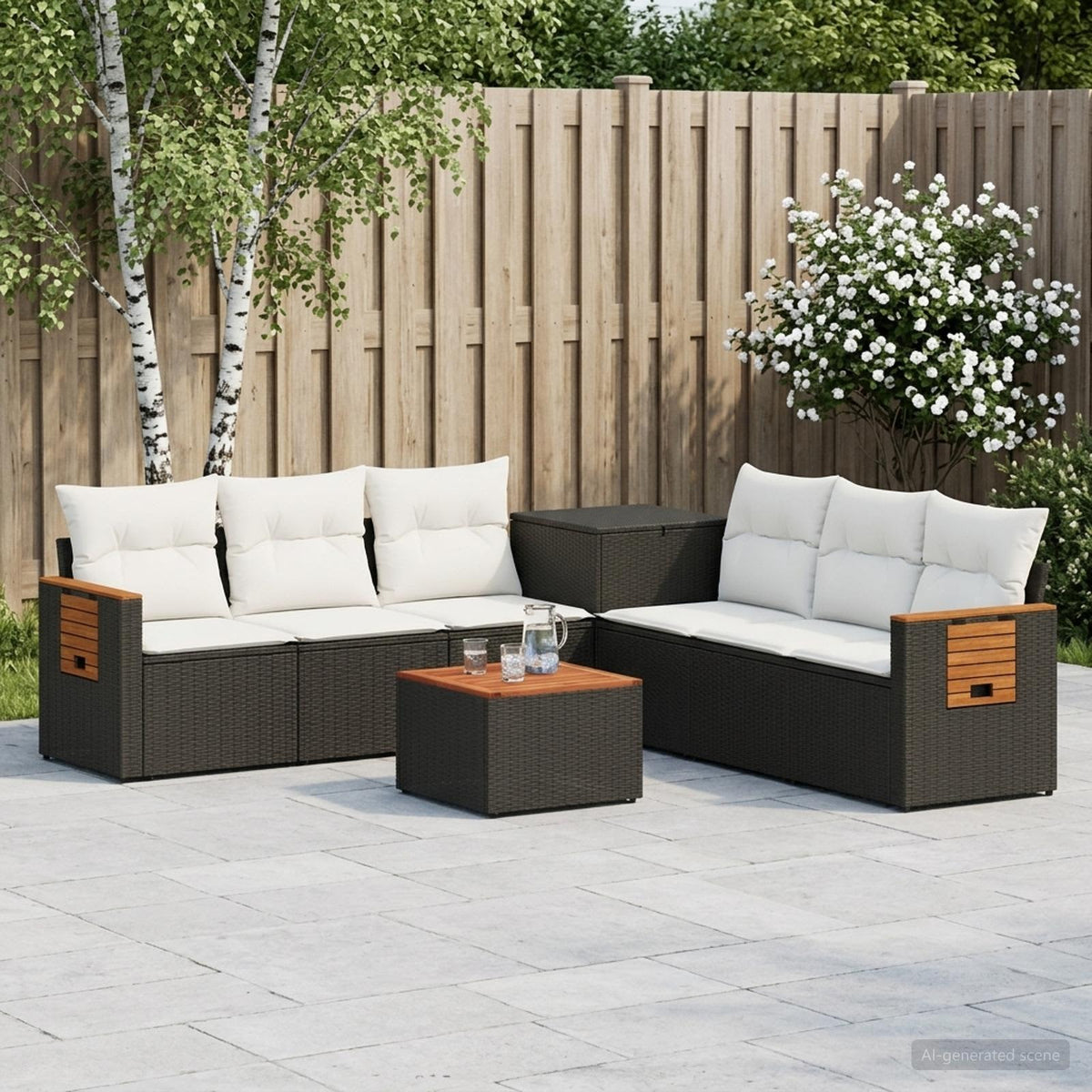 Bankstel 8 st Zwart en Cream Wit Poly Rattan en Staal is nu te koop bij PeponiXL, paradijselijk wonen!