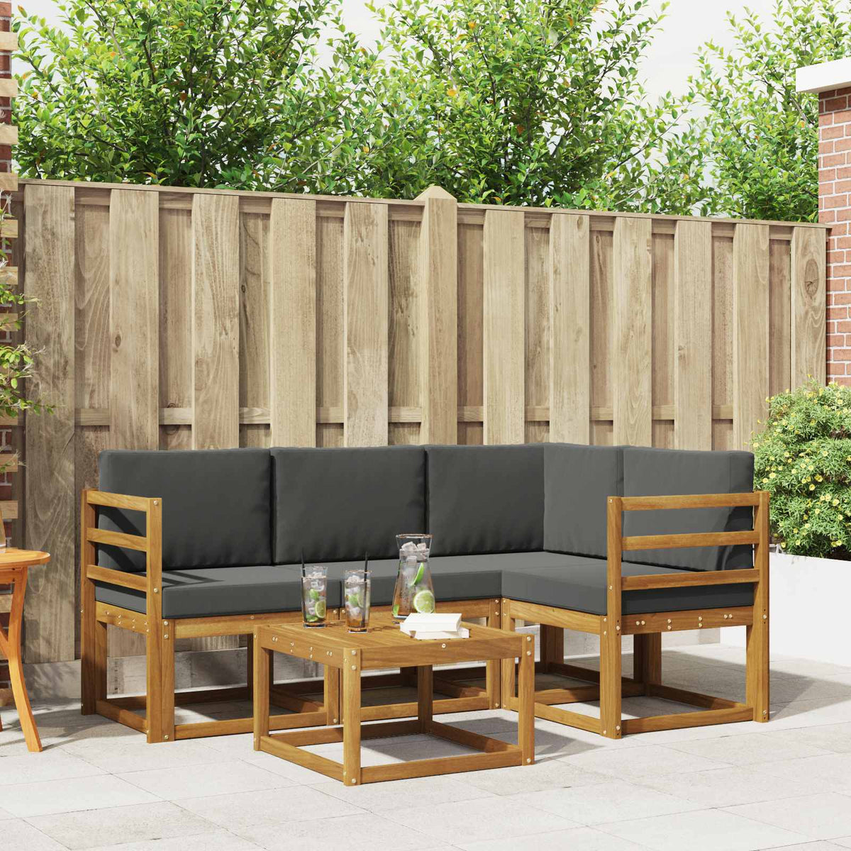 Buiten bankenset met kussen 5 pcs Natuurlijk en Antraciet is nu te koop bij PeponiXL, paradijselijk wonen!