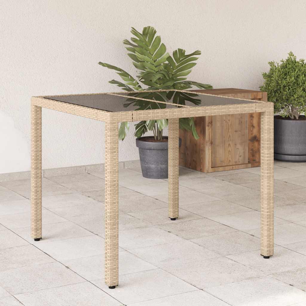 Tuintafel met glazen blad 90x90x75 cm poly rattan beige is nu te koop bij PeponiXL, paradijselijk wonen!