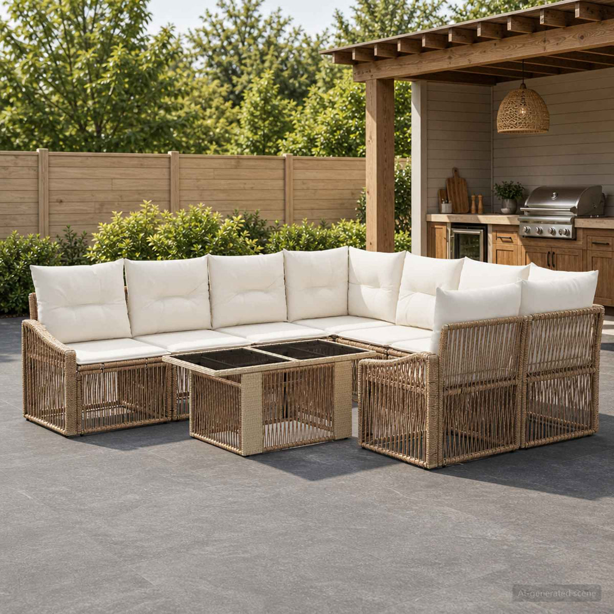 Tuinbankenset 9 st Beige en Crème Wit poly rattan is nu te koop bij PeponiXL, paradijselijk wonen!