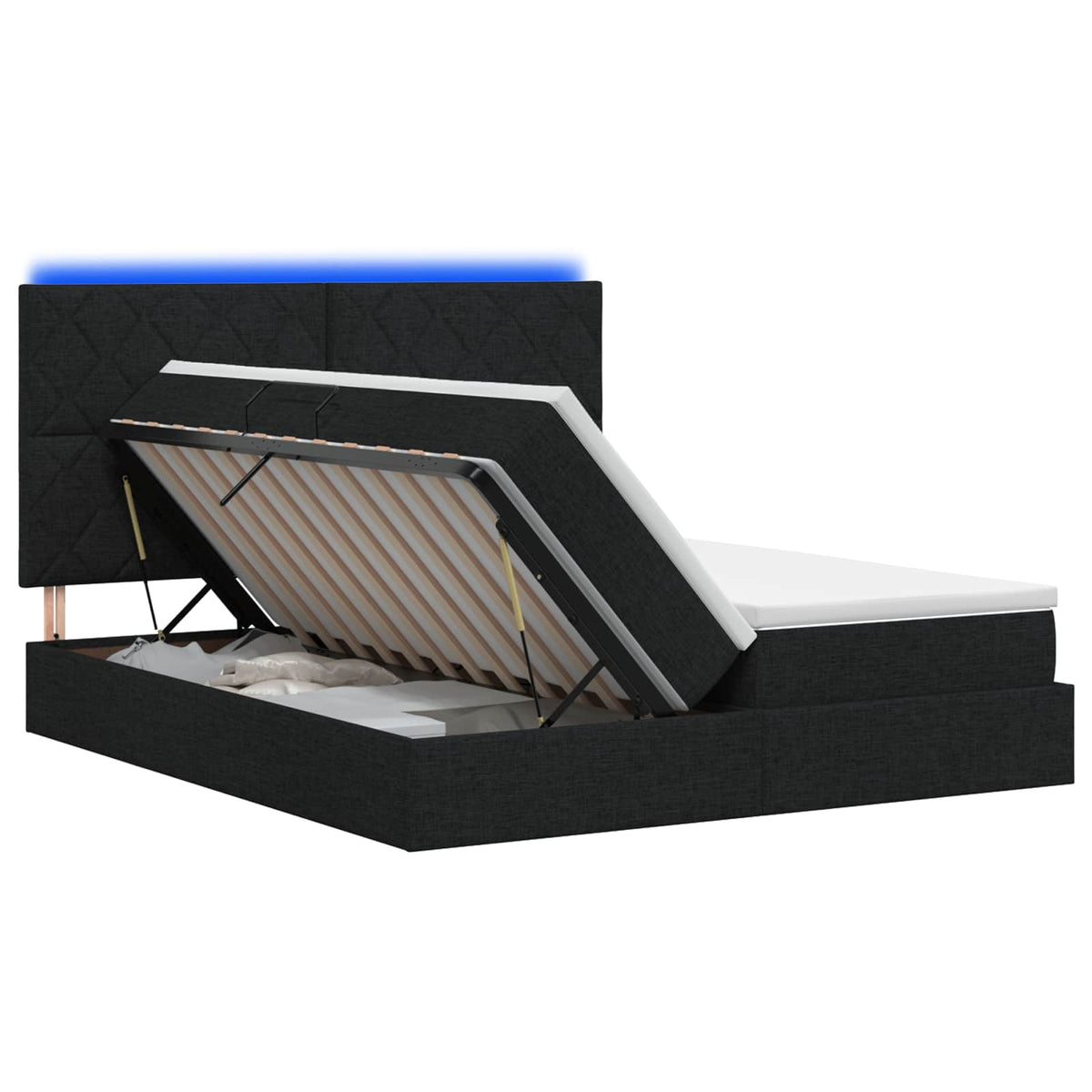 LED Opslagbed met Matras Zwart 200 x 200 cm Stof is nu te koop bij PeponiXL, paradijselijk wonen!
