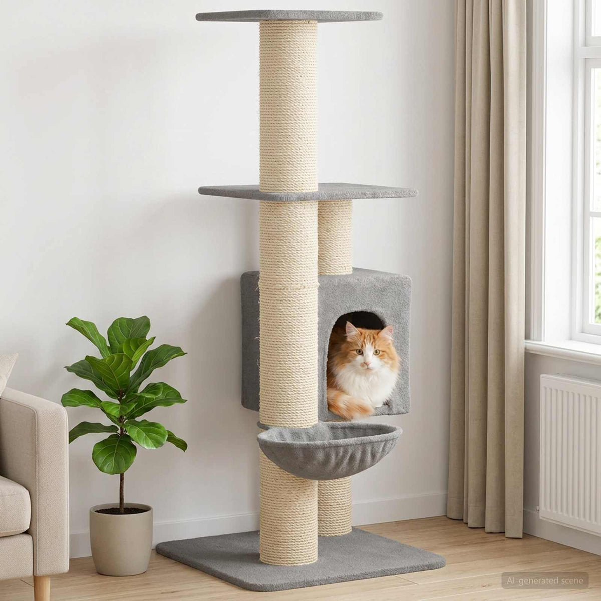 Kattenboom met sisal krabpalen Lichtgrijs 137 cm is nu te koop bij PeponiXL, paradijselijk wonen!