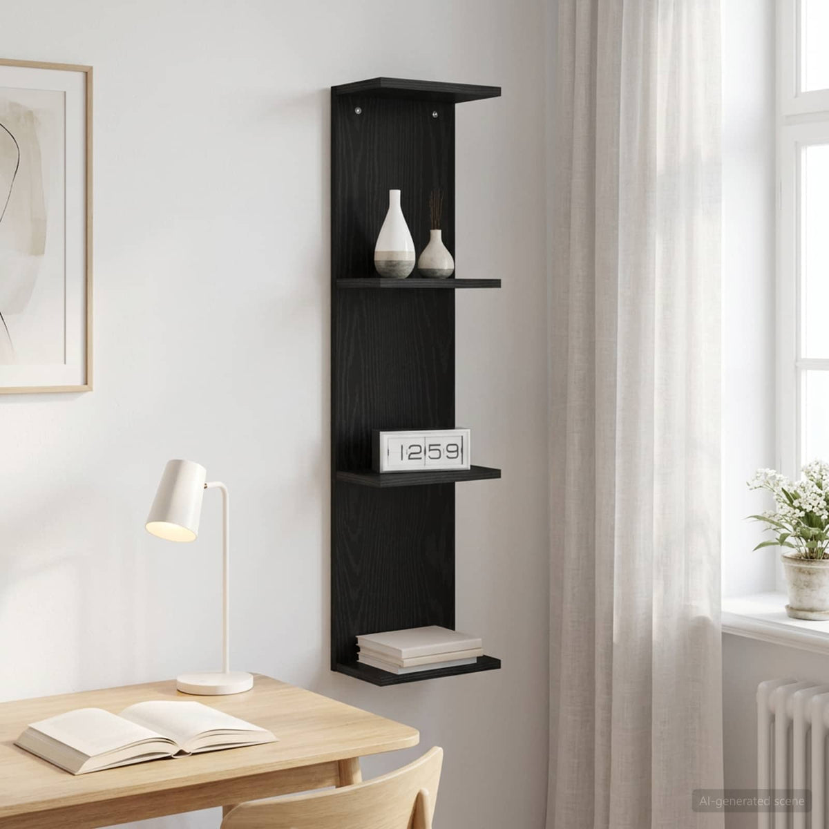 Wandplank Zwart eiken 22 x 15 x 100 cm Bewerkt hout is nu te koop bij PeponiXL, paradijselijk wonen!
