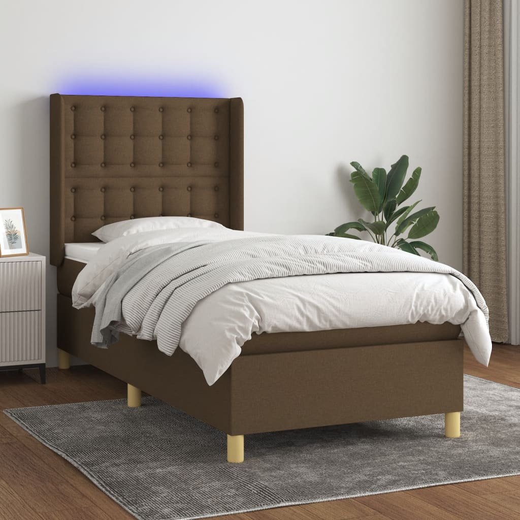 Boxspring met matras en LED stof donkerbruin 80x200 cm is nu te koop bij PeponiXL, paradijselijk wonen!