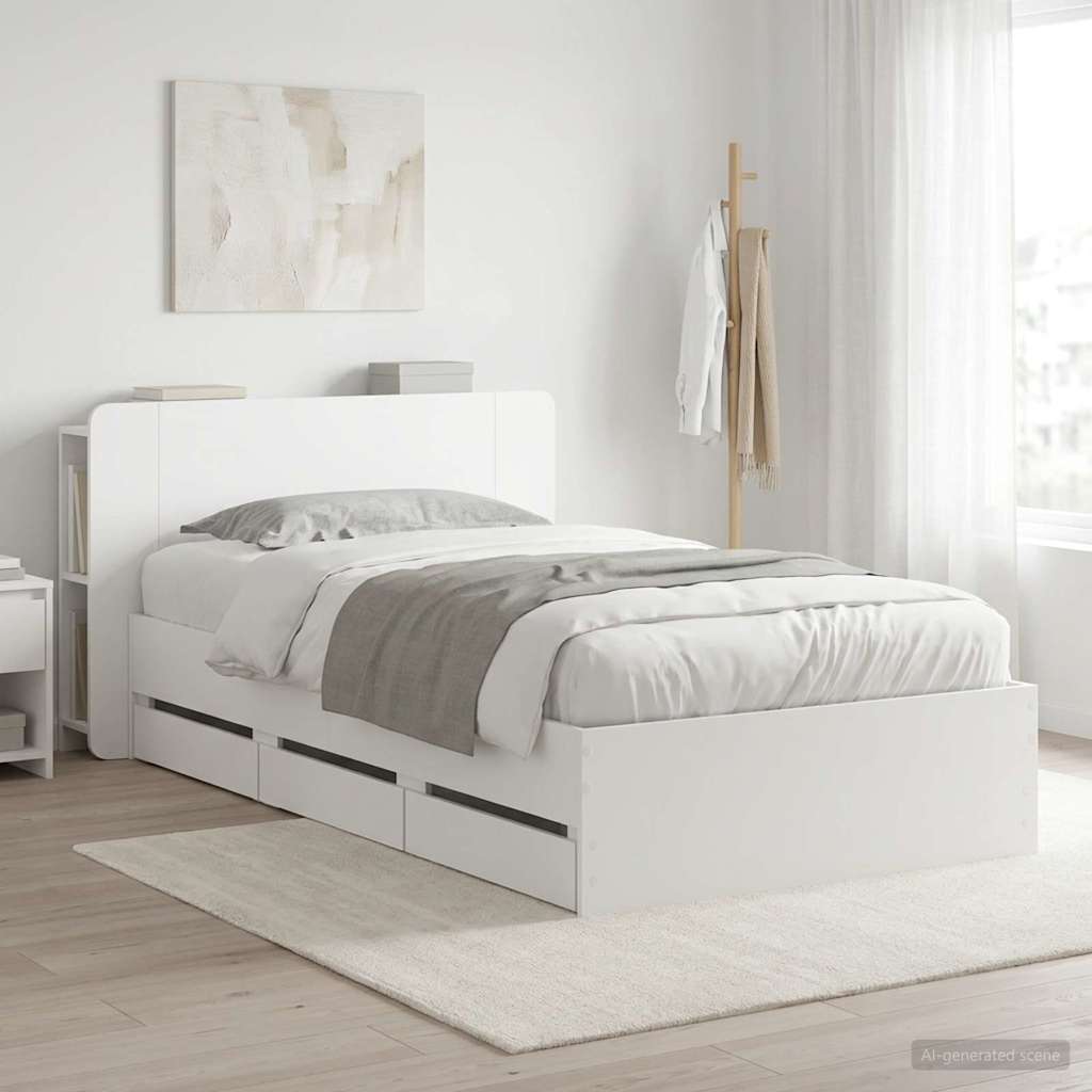 Bedframe met opslag met hoofdeinde Wit 80 x 200 cm Bewerkt hout is nu te koop bij PeponiXL, paradijselijk wonen!