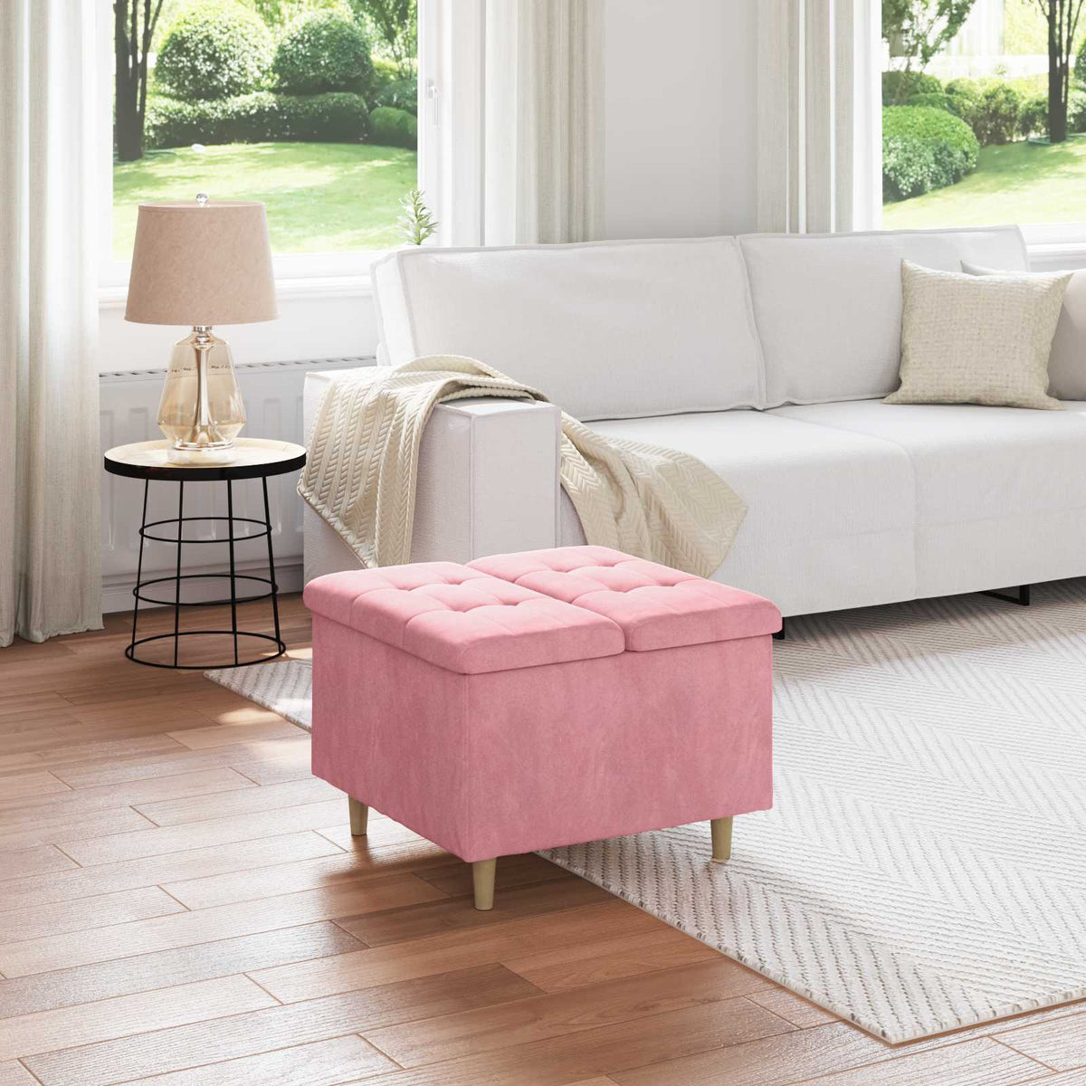 Opslagottoman met kussen Roze 60 x 60 x 45 cm Fluweel is nu te koop bij PeponiXL, paradijselijk wonen!