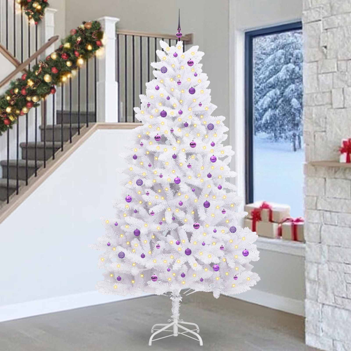 Kunstmatige Inklapbare Kerstboom Wit 270 cm PVC en staal is nu te koop bij PeponiXL, paradijselijk wonen!