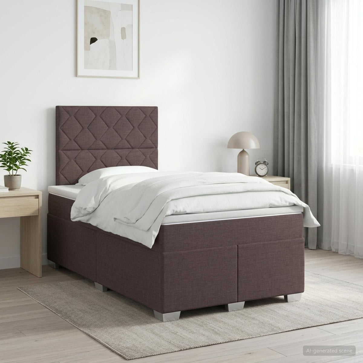 Boxspringbed met matras Donkerbruin 120 x 190 cm Stof is nu te koop bij PeponiXL, paradijselijk wonen!