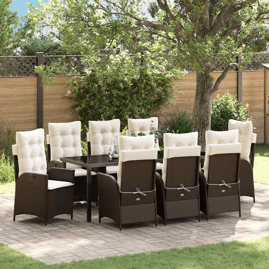 Tuin eettafelset met kussen 9 pcs Bruin poly rattan is nu te koop bij PeponiXL, paradijselijk wonen!