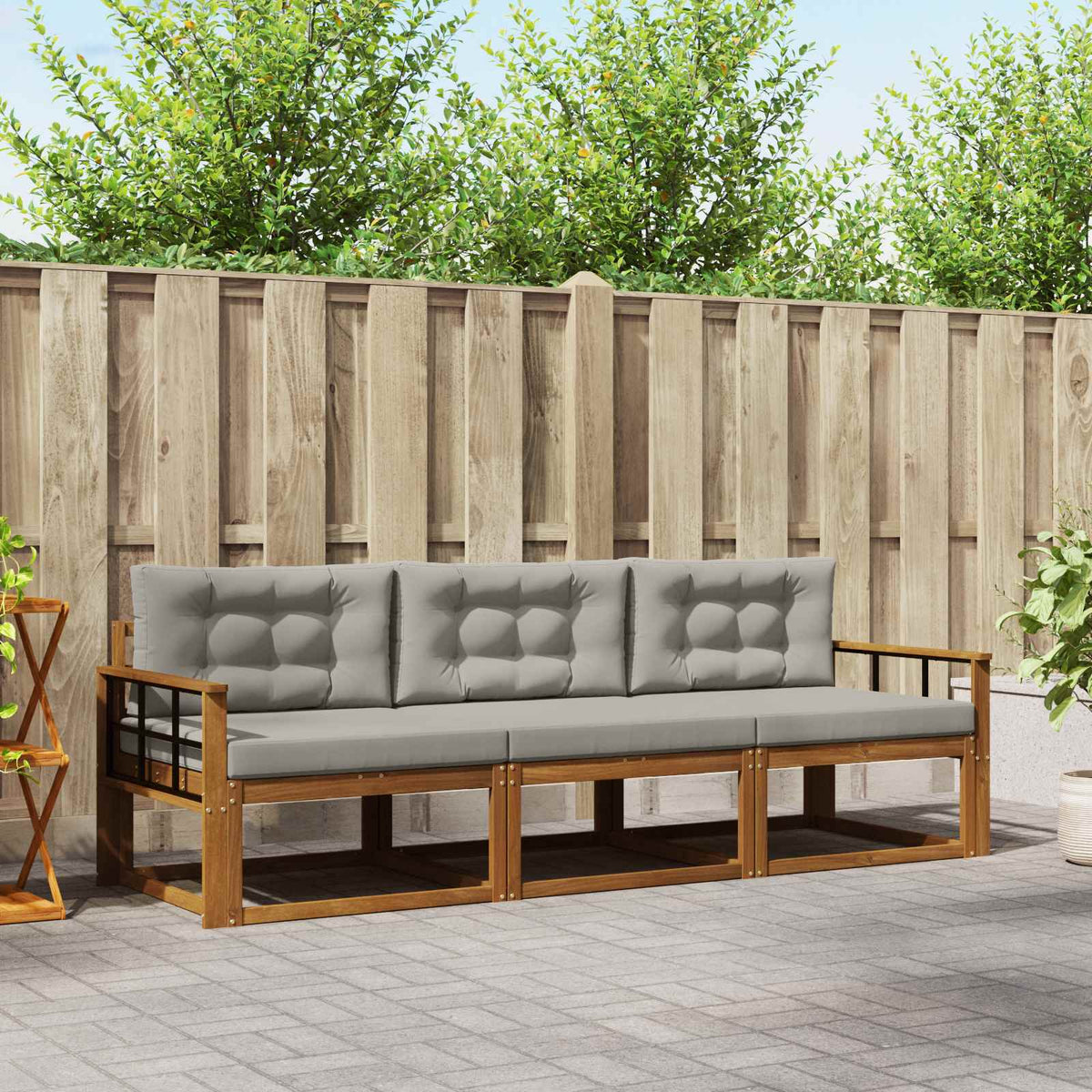 Buiten bankenset met kussen 3 pcs Natuurlijk en Lichtgrijs is nu te koop bij PeponiXL, paradijselijk wonen!