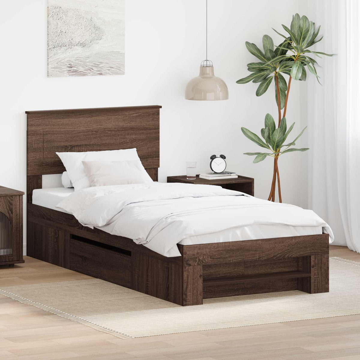Bedframe met hoofdeinde Bruin Eiken 80 x 200 cm Bewerkt hout is nu te koop bij PeponiXL, paradijselijk wonen!