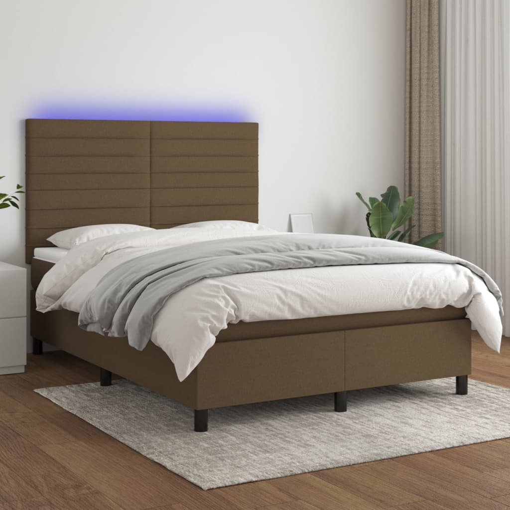 Boxspring met matras en LED stof donkerbruin 140x190 cm is nu te koop bij PeponiXL, paradijselijk wonen!