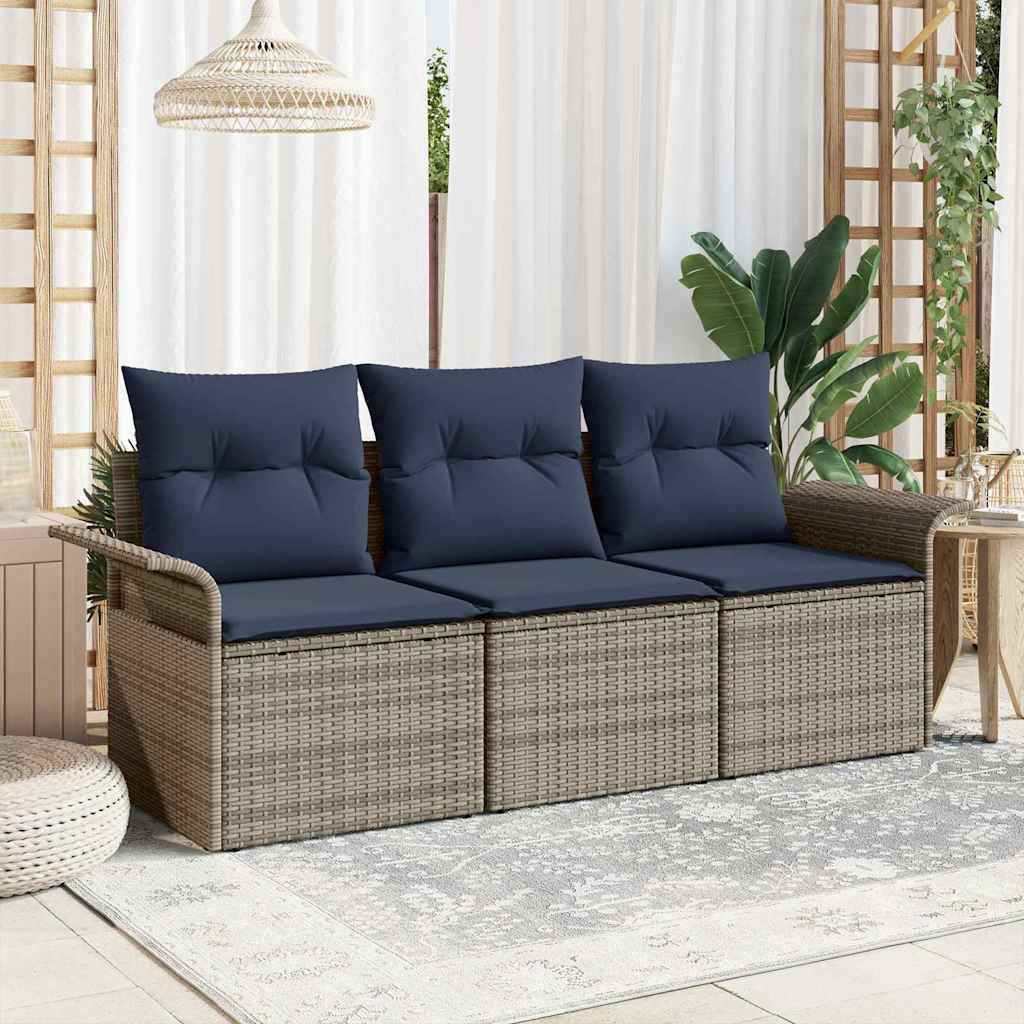 Tuin Sofa Set met kussen met opslag 3 pcs Grijs Poly riet is nu te koop bij PeponiXL, paradijselijk wonen!