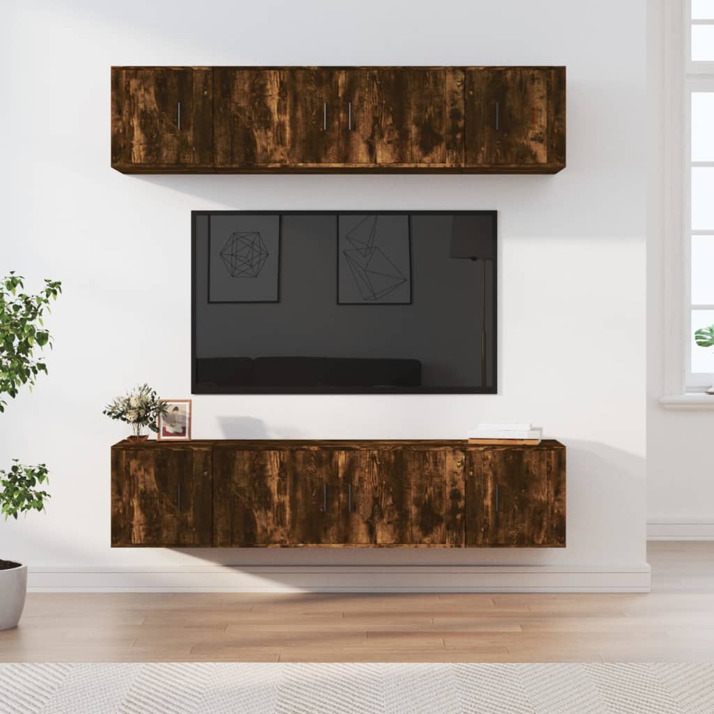 6-delige Tv-meubelset bewerkt hout gerookt eikenkleurig is nu te koop bij PeponiXL, paradijselijk wonen!