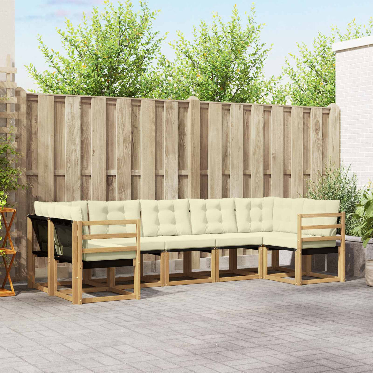 Buiten bankenset met kussen 7 pcs Wit en crèmekleurig is nu te koop bij PeponiXL, paradijselijk wonen!