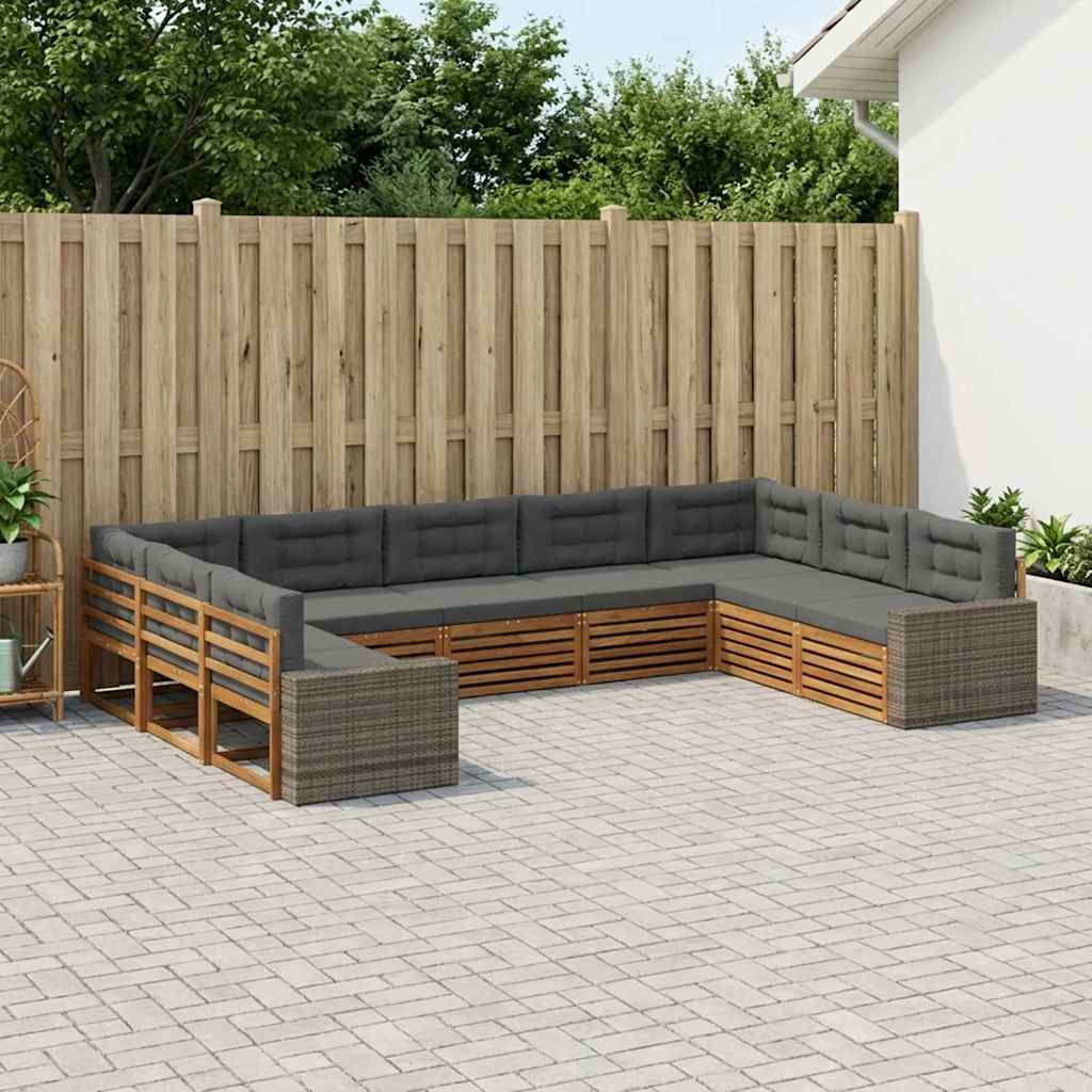 Buiten bankenset met kussen 9 pcs Natuurlijk en Antraciet is nu te koop bij PeponiXL, paradijselijk wonen!