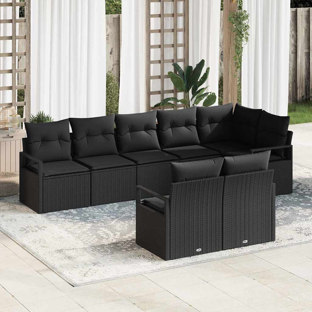 Tuinbankenset met kussen met opslag 8 pcs Zwart poly rattan is nu te koop bij PeponiXL, paradijselijk wonen!