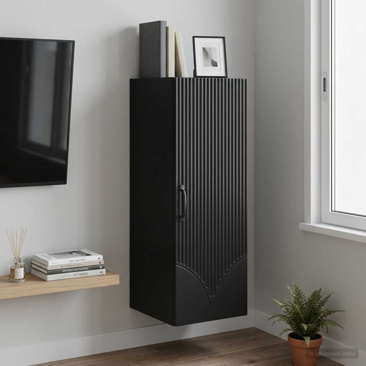 Wandkast Zwart 33 x 34,5 x 90 cm Bewerkt hout is nu te koop bij PeponiXL, paradijselijk wonen!