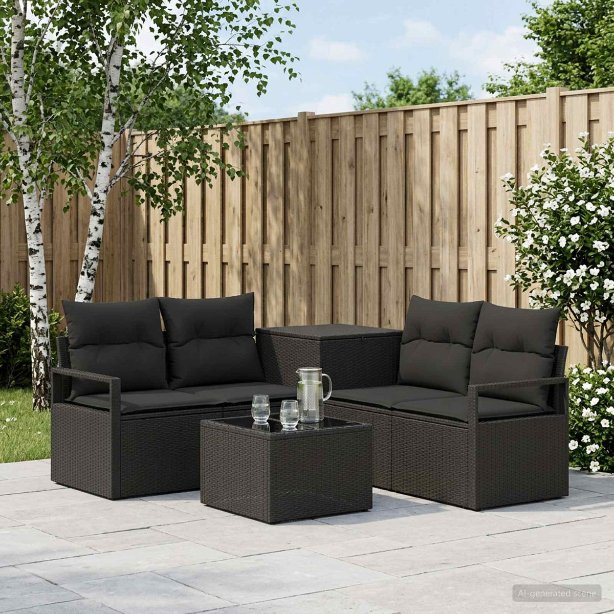 Bankstel 6 st Zwart Poly Rattan en Staal is nu te koop bij PeponiXL, paradijselijk wonen!
