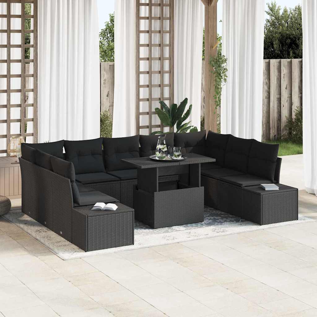 Tuin Sofa Set met kussen 10 pcs Zwart poly rattan is nu te koop bij PeponiXL, paradijselijk wonen!