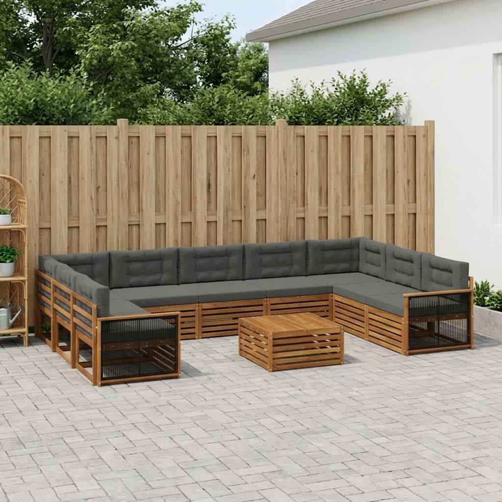 Buiten bankenset met kussen 10 pcs Natuurlijk en Antraciet is nu te koop bij PeponiXL, paradijselijk wonen!