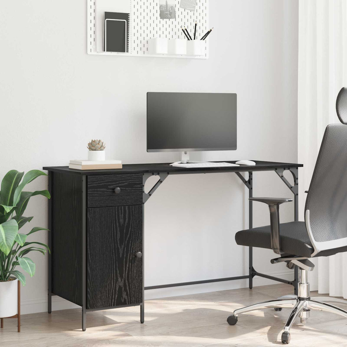 Computerbureau Zwart Eiken 131 x 48 x 75 cm Bewerkt hout is nu te koop bij PeponiXL, paradijselijk wonen!