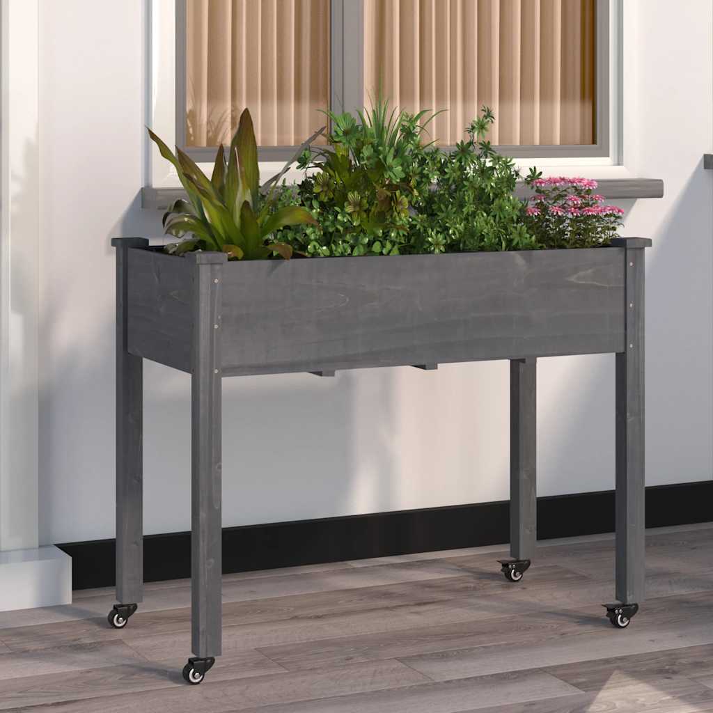Plantenbak op wieltjes 118x59x80 cm massief vurenhout grijs is nu te koop bij PeponiXL, paradijselijk wonen!