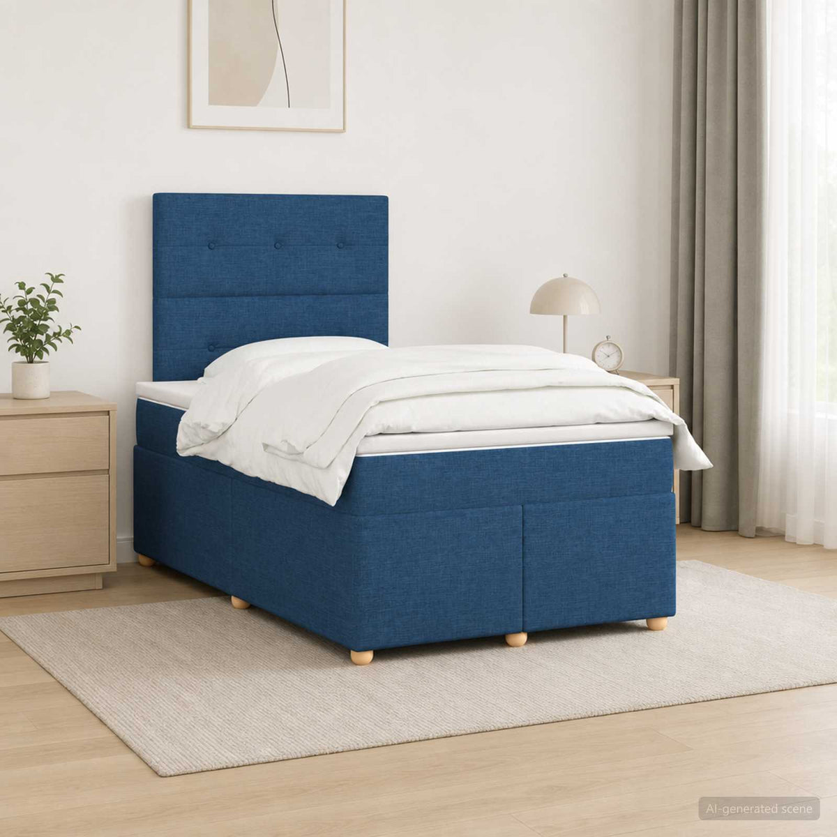Boxspringbed met matras met hoofdeinde Blauw 120 x 200 cm Stof is nu te koop bij PeponiXL, paradijselijk wonen!
