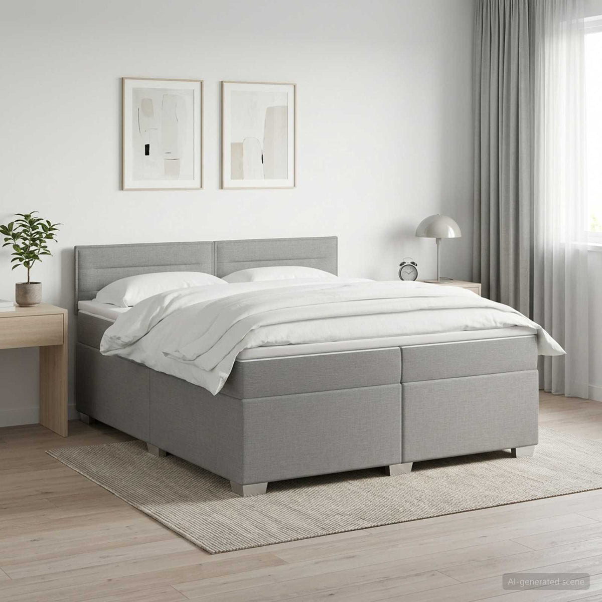 Boxspringbed met matras Lichtgrijs 200 x 200 cm Stof is nu te koop bij PeponiXL, paradijselijk wonen!