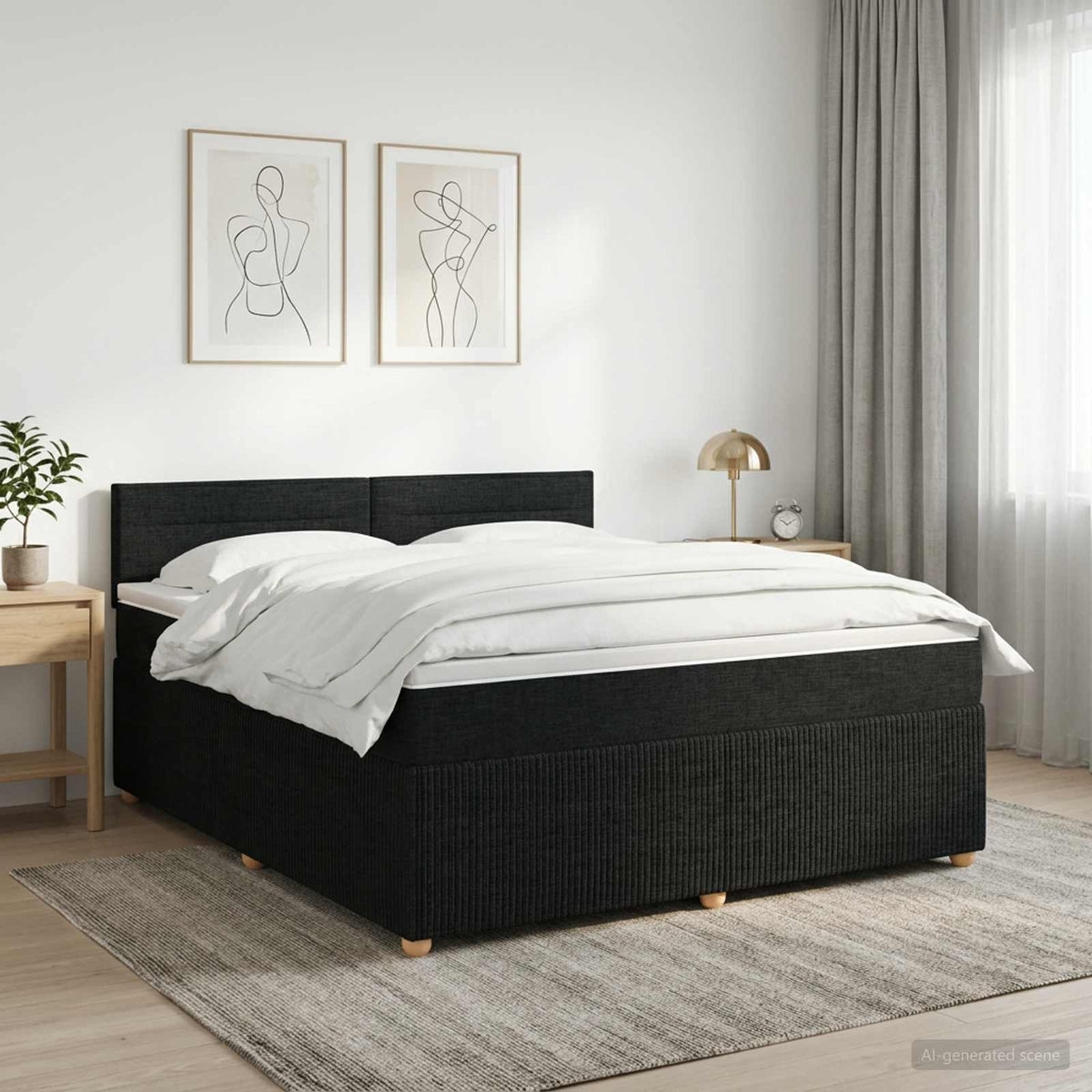 Boxspringbed met matras met hoofdeinde Zwart 180 x 200 cm Stof is nu te koop bij PeponiXL, paradijselijk wonen!