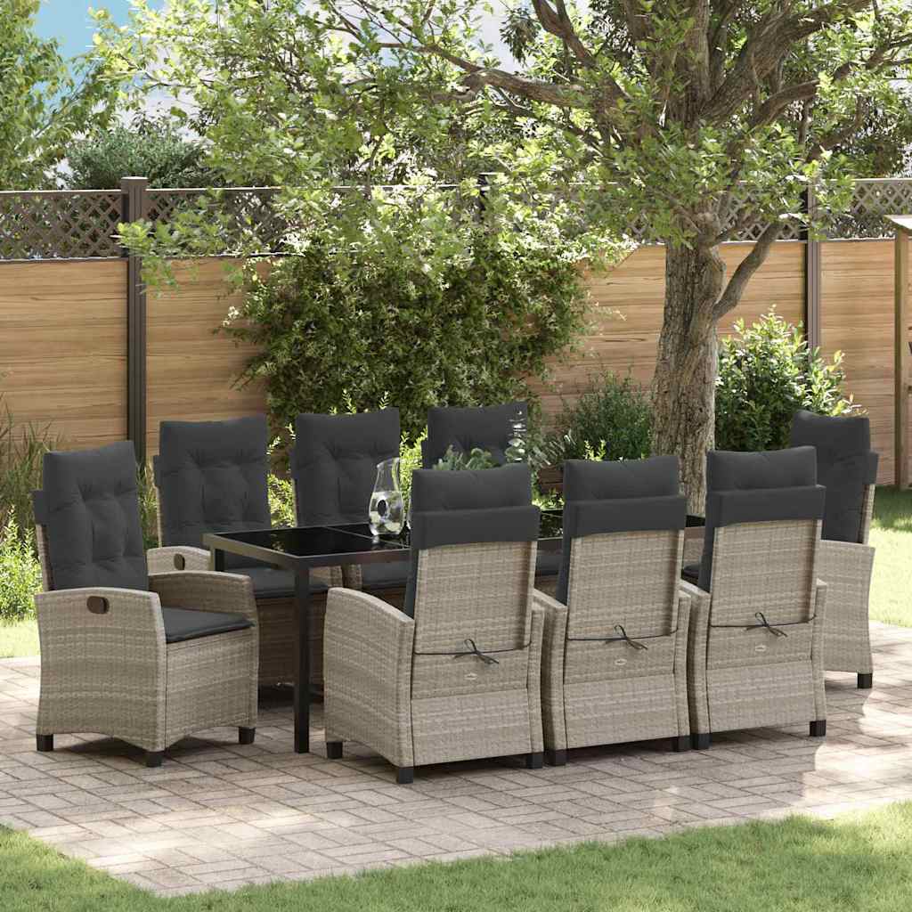 Tuin eettafelset met kussen 9 pcs Lichtgrijs poly rattan is nu te koop bij PeponiXL, paradijselijk wonen!