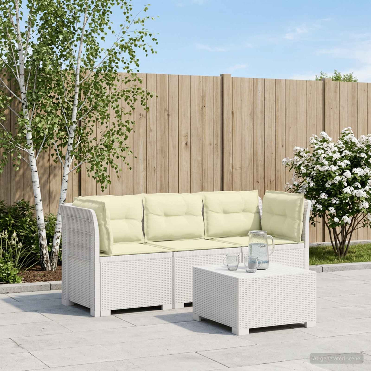 3-zits tuinbank met kussens in rattanlook PP Wit is nu te koop bij PeponiXL, paradijselijk wonen!