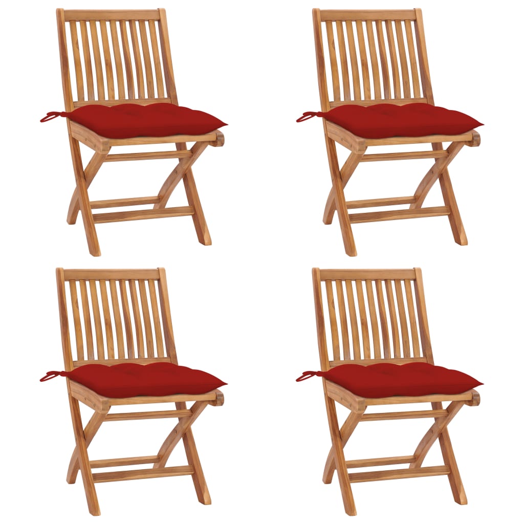 Tuinstoelen 4 st inklapbaar met kussens massief teakhout is nu te koop bij PeponiXL, paradijselijk wonen!