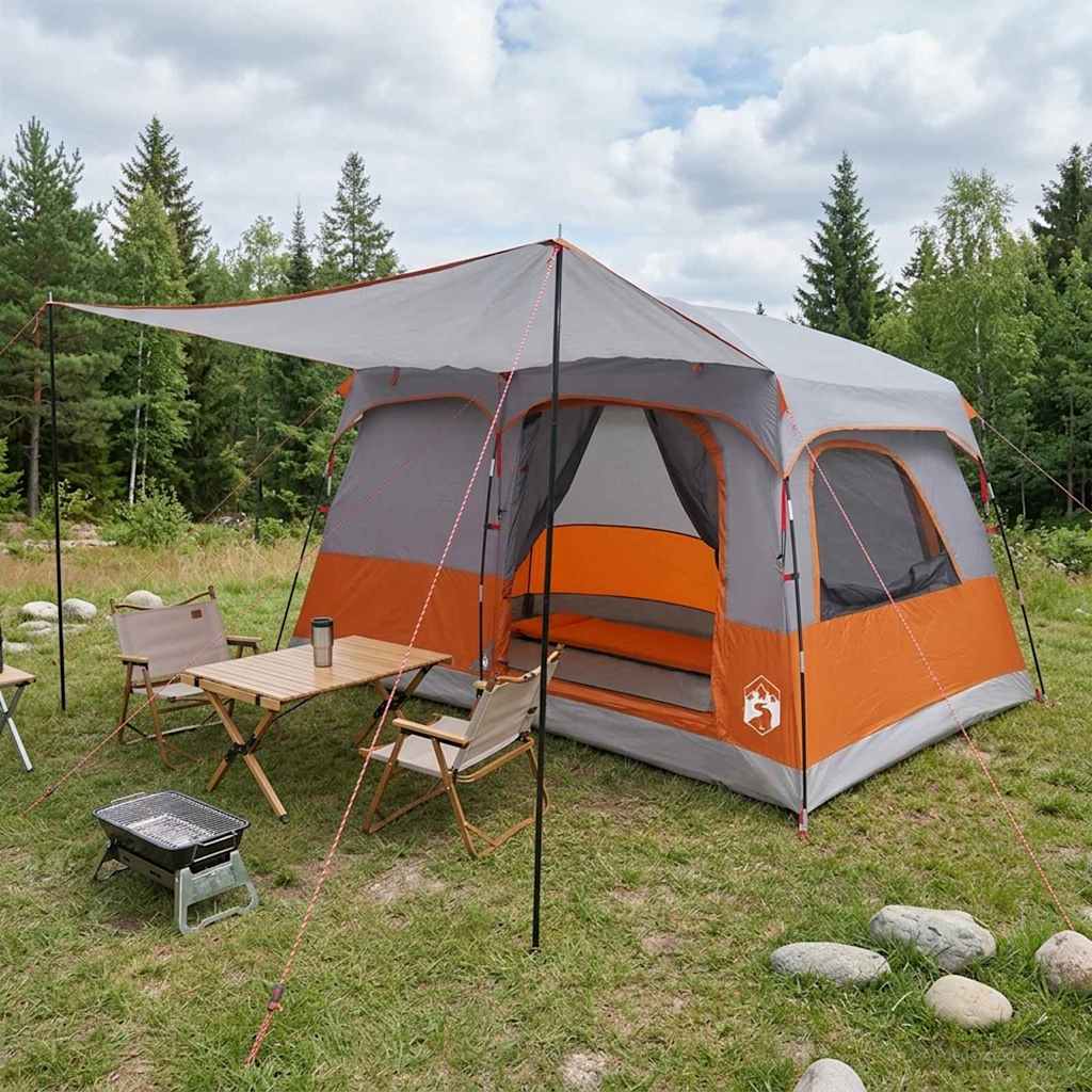 Gezinstent met dak Grijs en Oranje 320 x 210 x 180 cm Polyester is nu te koop bij PeponiXL, paradijselijk wonen!