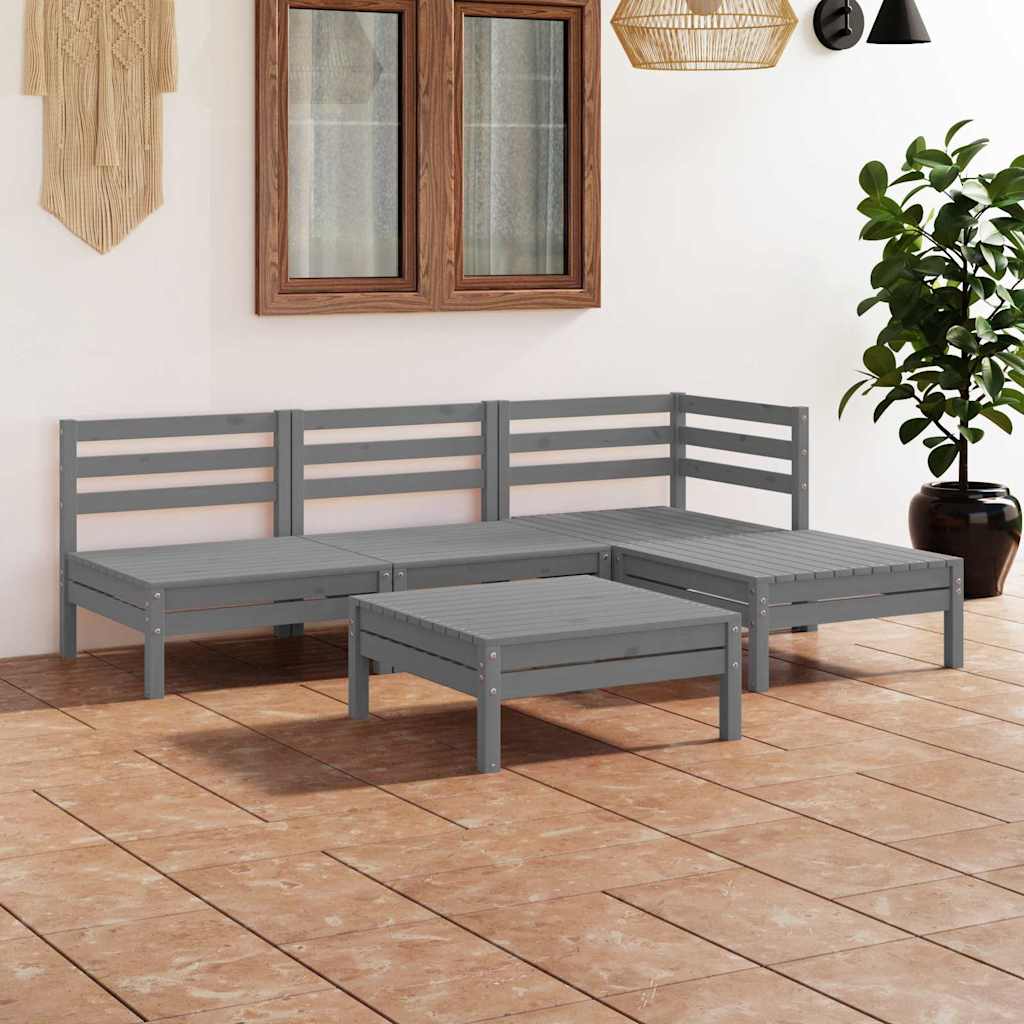 5-delige Loungeset massief grenenhout grijs is nu te koop bij PeponiXL, paradijselijk wonen!