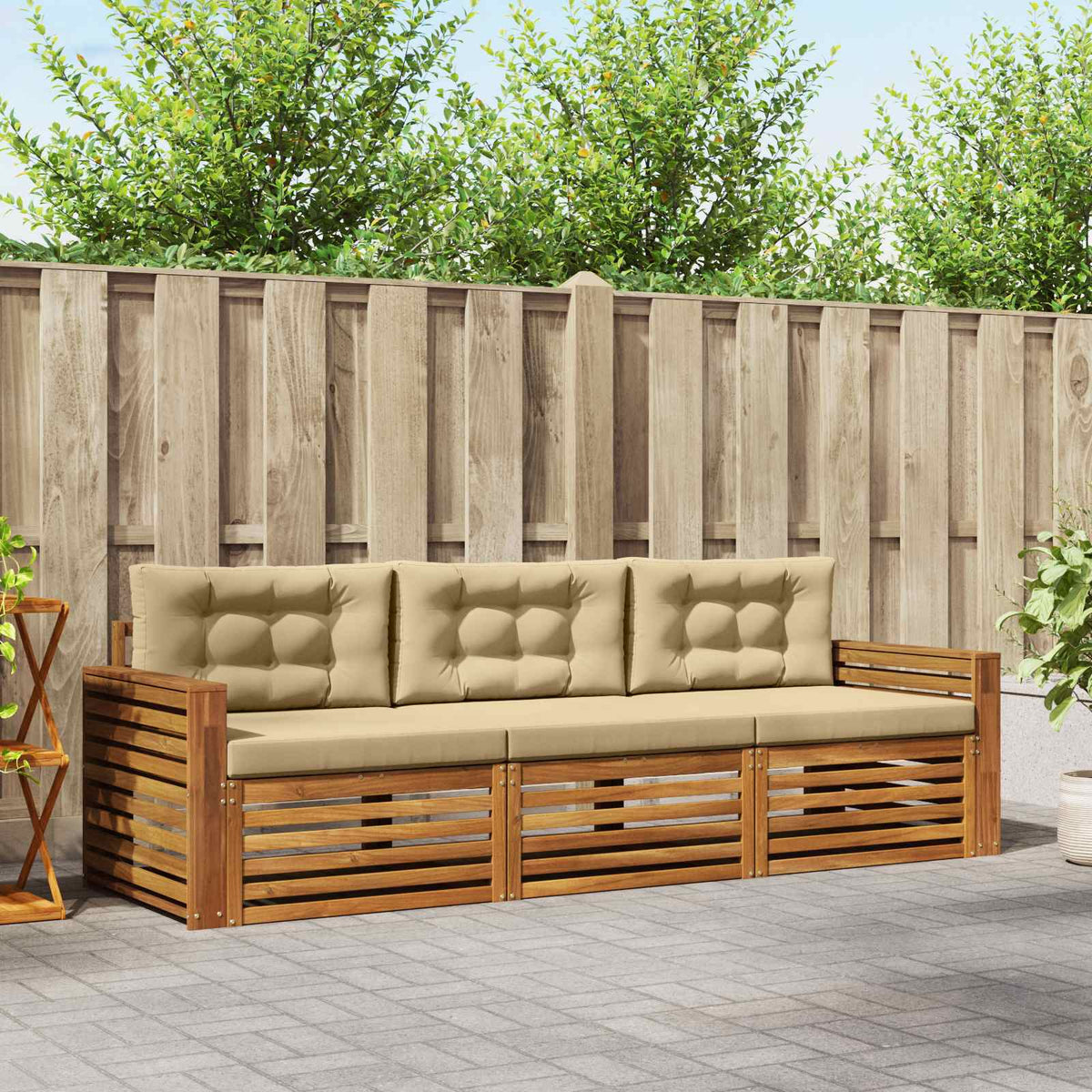 Buiten bankenset met kussen 3 pcs Natuurlijk en Beige is nu te koop bij PeponiXL, paradijselijk wonen!