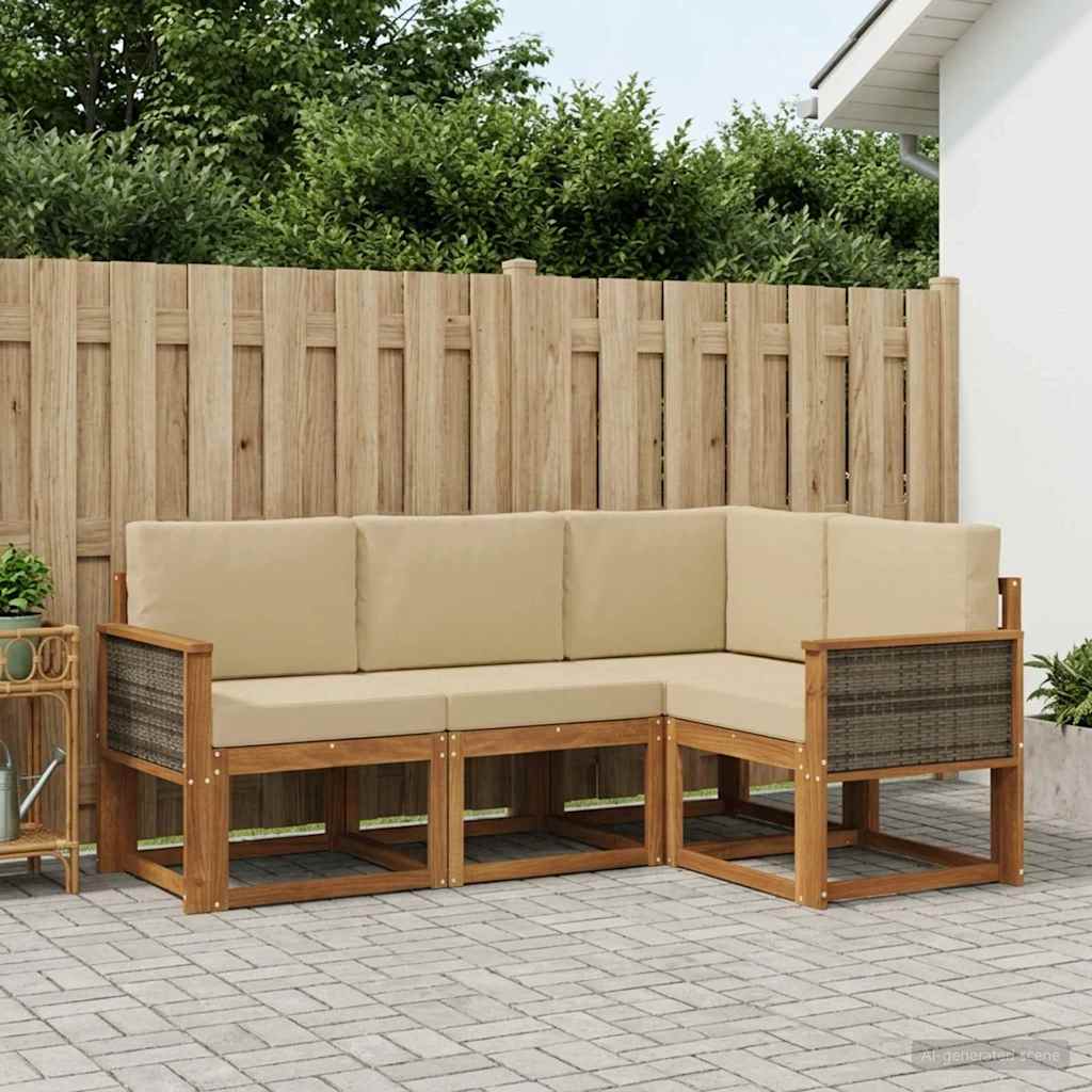 Buiten bankenset met kussen 4 pcs Natuurlijk en Beige Polyester is nu te koop bij PeponiXL, paradijselijk wonen!