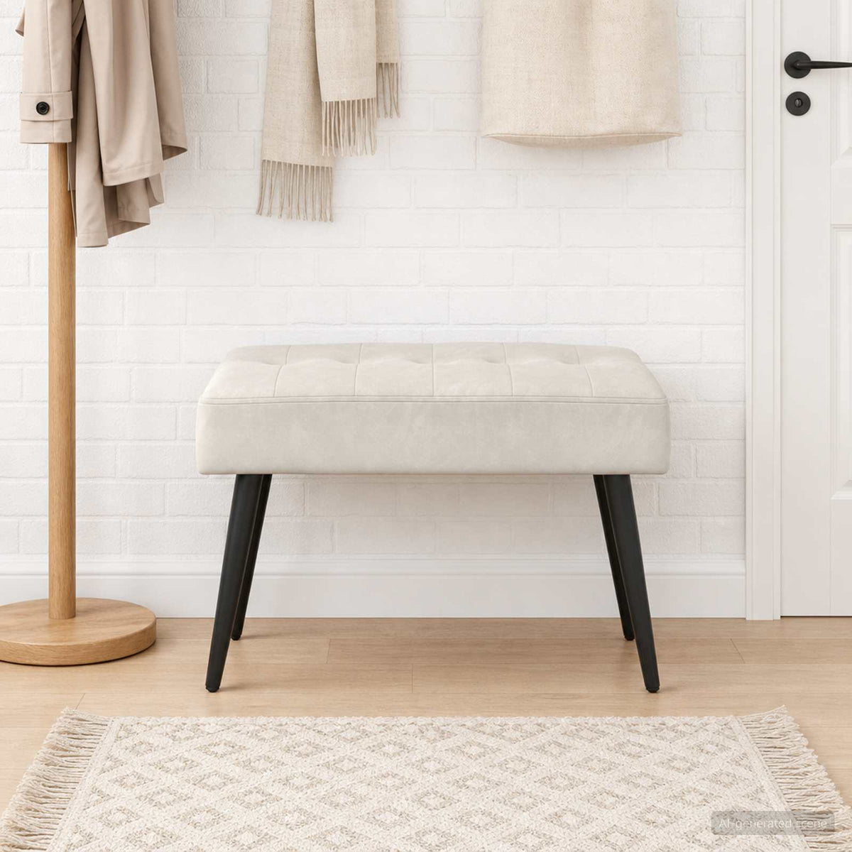 Bank met knoopverstelling Crèmekleurig 60 x 40 x 45 cm fluweel is nu te koop bij PeponiXL, paradijselijk wonen!
