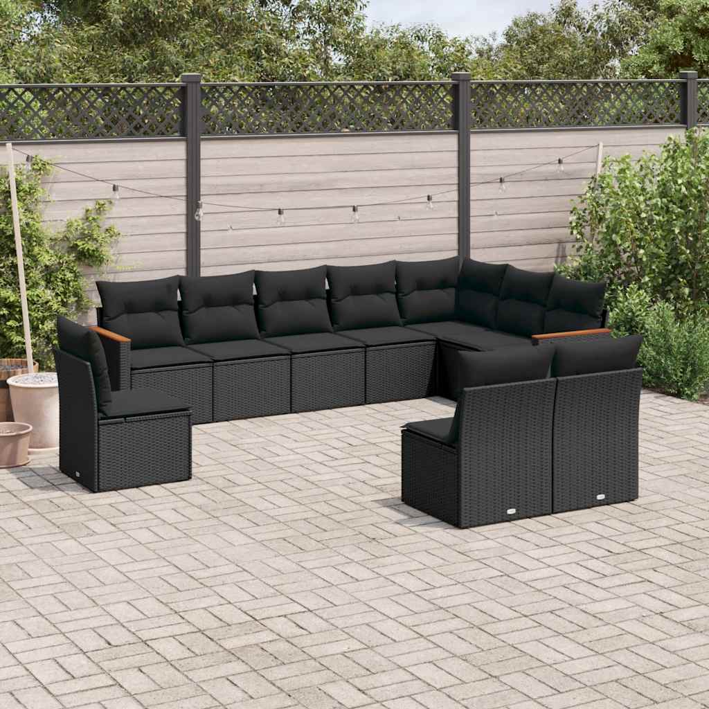 10-delige Loungeset met kussens poly rattan zwart is nu te koop bij PeponiXL, paradijselijk wonen!