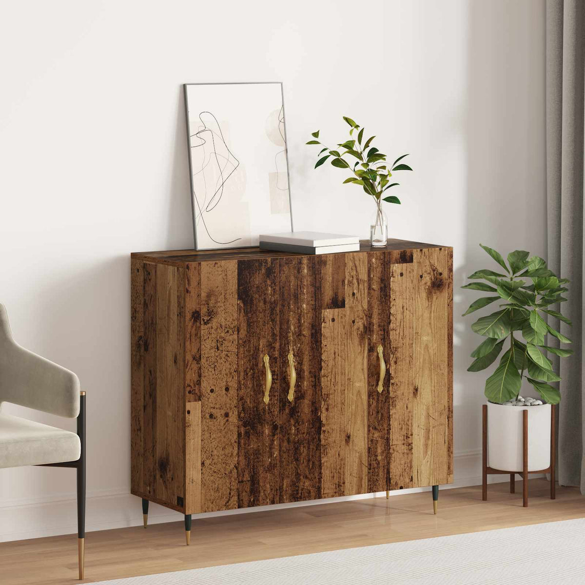 Dressoir Oudhout 90 x 34 x 80 cm Bewerkt hout is nu te koop bij PeponiXL, paradijselijk wonen!
