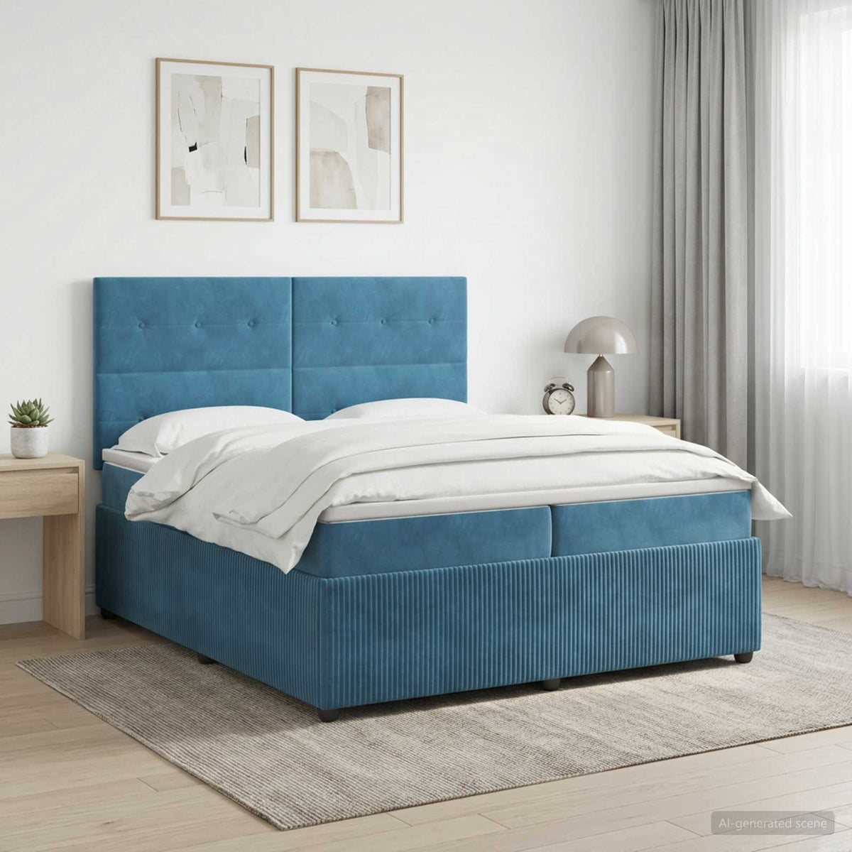 Boxspringbed met matras Blauw 200 x 200 cm Fluweel is nu te koop bij PeponiXL, paradijselijk wonen!
